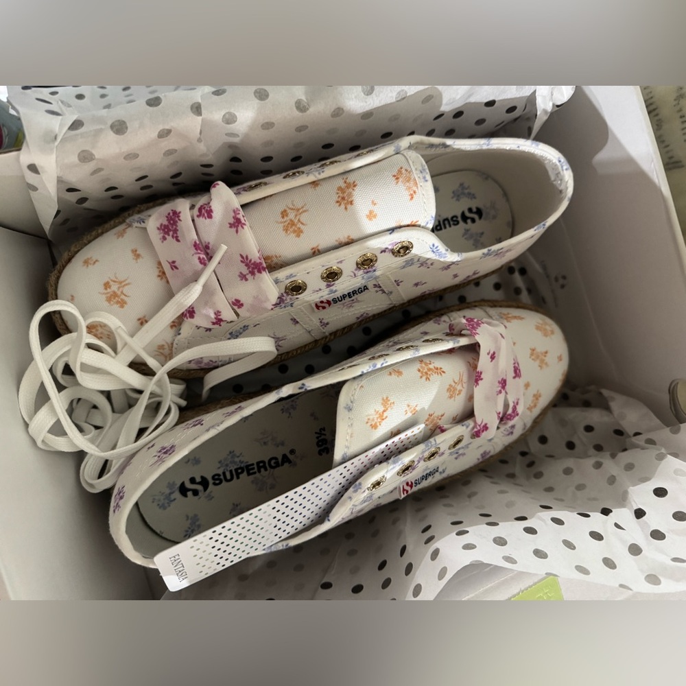 🎉LAST PIECE🎉SUPERGA Flower Print Mix Sneakers With‎ Rope Platform - Picture 8 of 10